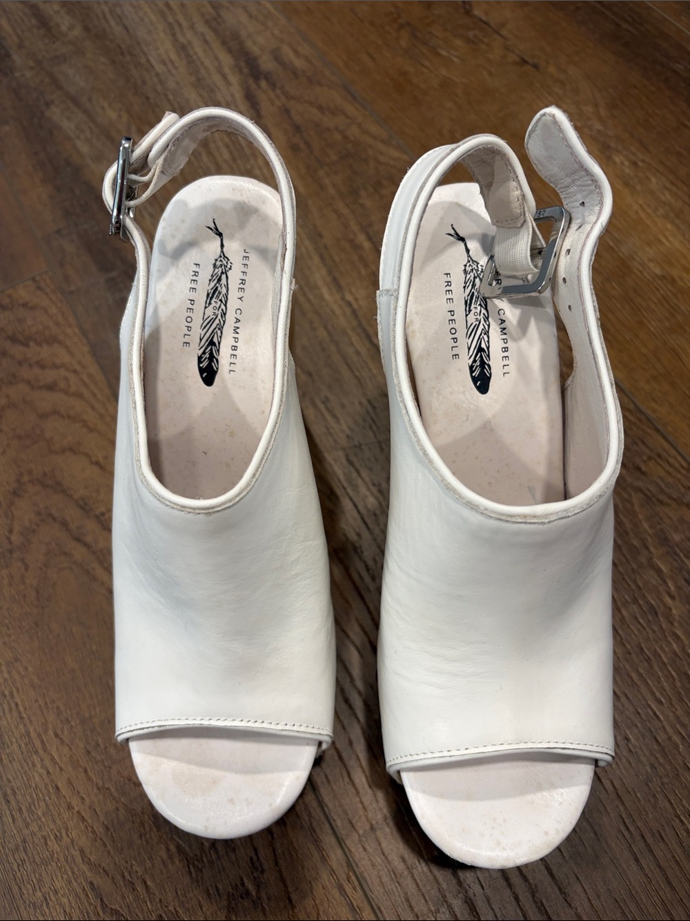Free People Jeffrey Campbell White Leather Studded Wooden Clog Mules - Picture 2 of 3